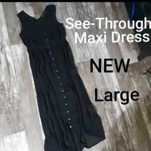 NEW Glassons Button Down Front See-Through Maxi Dress Swim Suit Cover Up